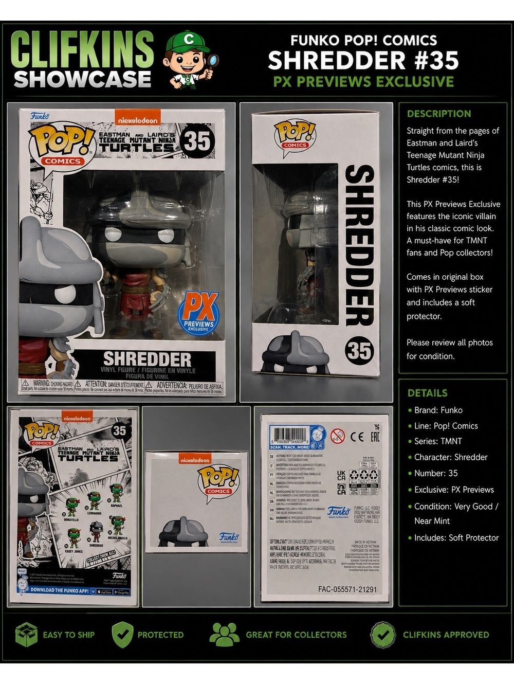 Funko Pop! Comics Shredder #35 PX Previews Exclusive TMNT Vinyl Figure
